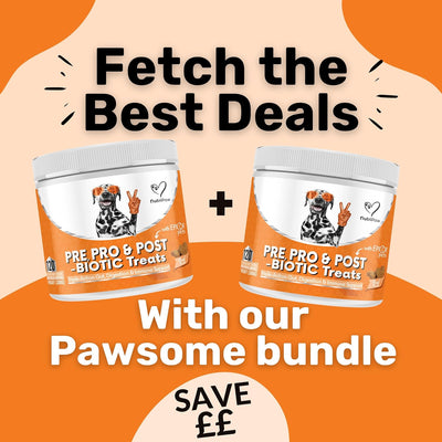 NutriPaw Pre & Probiotic Treats For Dogs - Gut & Digestive Health, Sensitive Tums, Anal Glands & Bum Scooting, Loose Stools, Waxy, Smelly & Itchy Ears, Digestive Enzymes - Twin Value Pack