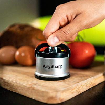AnySharp Knife Sharpener, Hands-Free Safety, PowerGrip Suction, Safely Sharpens All Kitchen Knives, Ideal for Hardened Steel