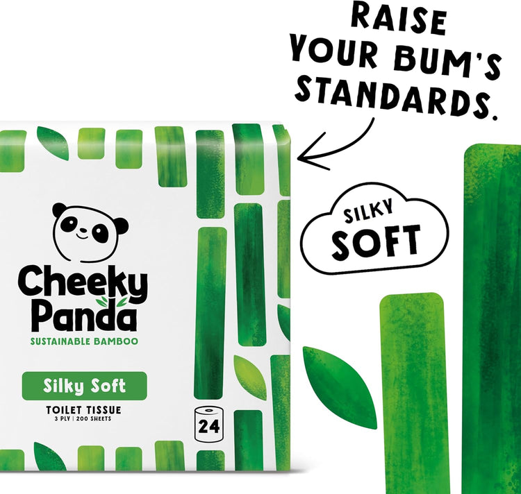 The Cheeky Panda Bamboo Toilet Rolls Bulk Buy 24 Rolls of 3 Ply Toilet Paper | Plastic Free Packaging and Sustainable Tissue Paper | White