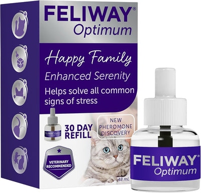 FELIWAY Optimum 30 Day Cat Calming Odourless Refill for Pheromone Diffuser, 48ml - Helps Solve Signs of Stress in Cats & Kittens, Veterinary Recommended, Drug-free, Clinically Proven