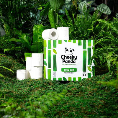 The Cheeky Panda Bamboo Toilet Rolls Bulk Buy 24 Rolls of 3 Ply Toilet Paper | Plastic Free Packaging and Sustainable Tissue Paper | White