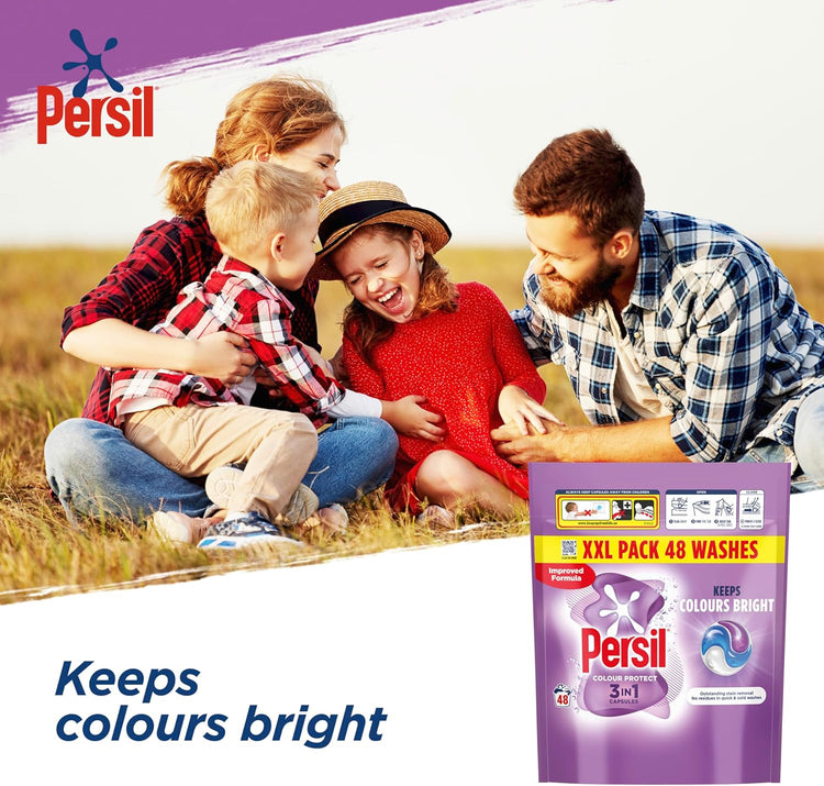 Persil Colour Protect 3 in 1 Washing Capsules keeps colours bright outstanding stain removal in quick & cold washes 48 washes