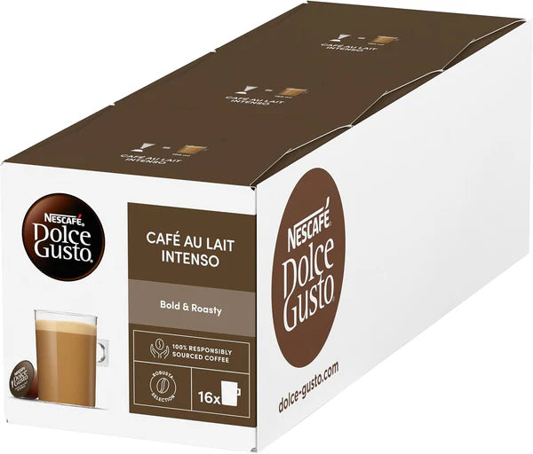 NESCAFÉ Dolce Gusto Café Au Lait Intenso Coffee Pods, Bold & Roasty, 3 Packs of 16 Capsules (Total 48 Drinks)