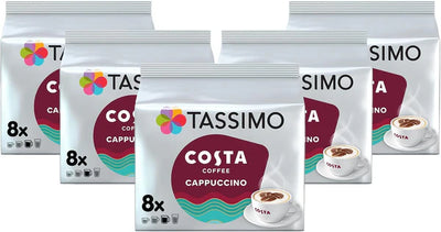 Tassimo Costa Cappuccino Coffee Pods x 8 (Pack of 5, Total 40 Drinks)