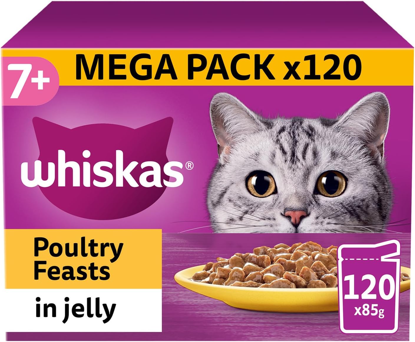 Whiskas 7+ Senior Poultry Feasts in Jelly | 120 x 85g Bulk Megapack