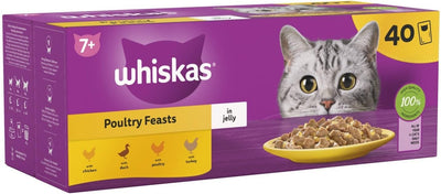 120 x 85g Whiskas 7+ Poultry Feasts Mixed Senior Wet Cat Food Pouches in Jelly